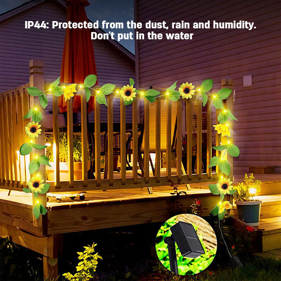 10M 100LED Solar Sunflower Fairy String Lights Home Garden Outdoor Wal ...