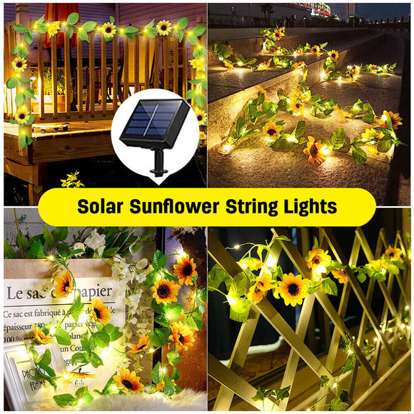 10M 100LED Solar Sunflower Fairy String Lights Home Garden Outdoor Wall Lamp