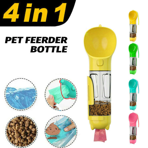 4 in1 Pet Feeder Puppy Dog Cat Water Bottle Cup Travel Pooper Scooper Outdoor