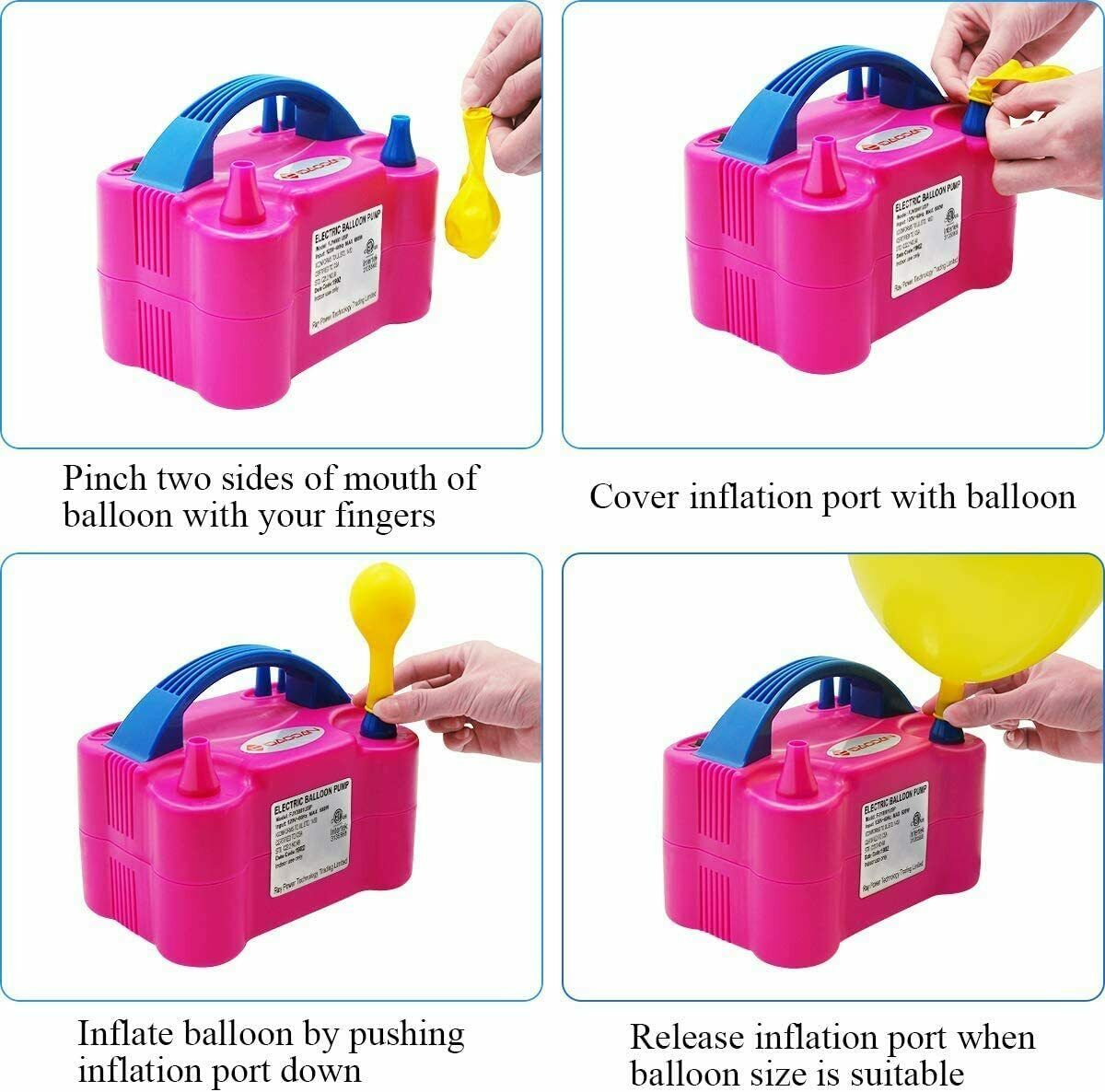 Electric Balloon Pump Ballon Inflator 600W Power 2 Nozzles Portable Hi ...