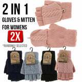 2x Women Girl Warm Winter Fingerless Gloves Flip Twist Gloves Mittens 2 In 1