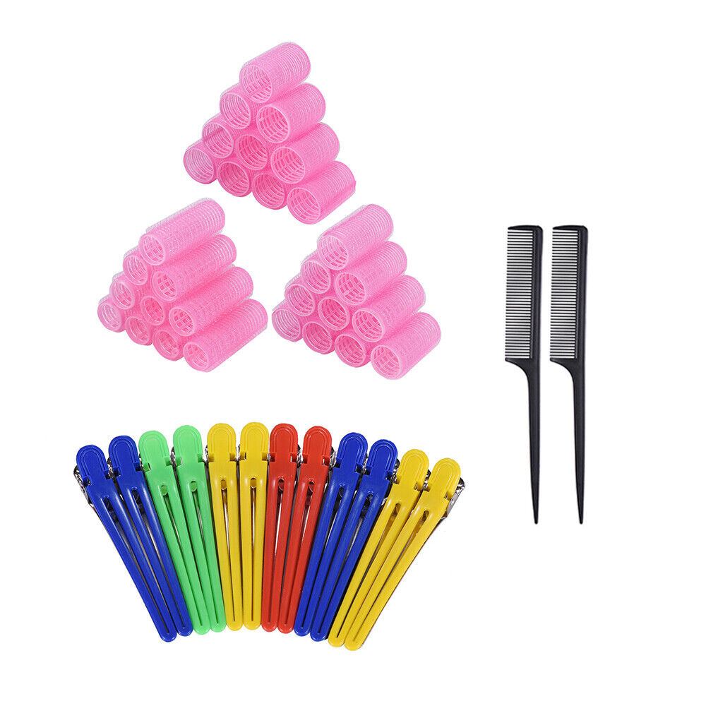 30Pcs Hair Rollers Set+ 12pcs Self Hairdressing Curler Clips +2 Combs ...