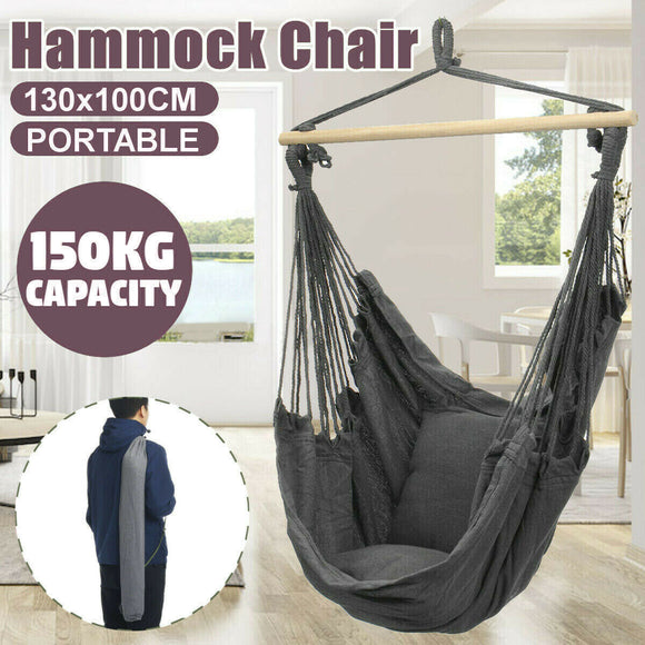 Portable Hanging Hammock Chair Swing Garden Outdoor Camping Soft Cushions