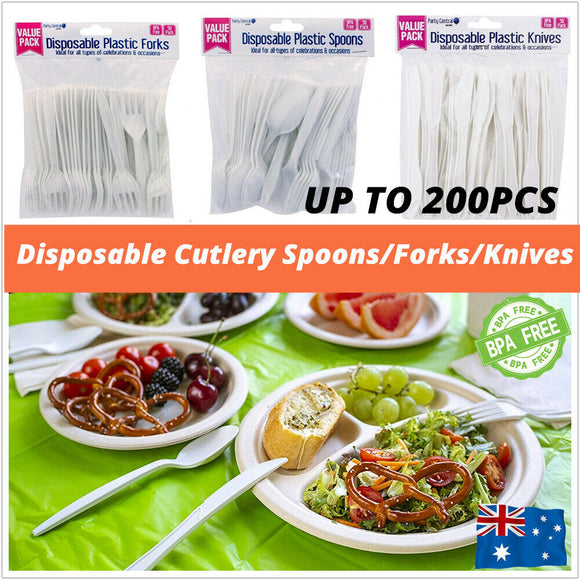 Cutlery Disposable Teaspoons Taster Spoons Forks Knives Plastic Party Picnic BBQ