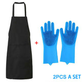 Silicone Rubber Dish Washing Kitchen Gloves Scrubber Cleaning Scrubbing + Apron