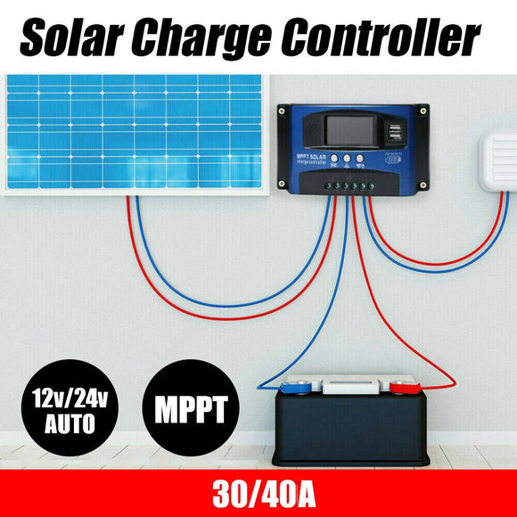 Solar Panel Charge Battery Controller Regulator 12V/24V Dual USB 30/40A
