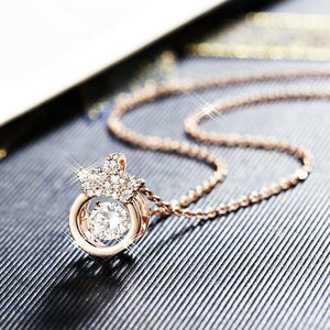 Rose Gold Filled Sparkling Lab Diamond Exquisite Crown Necklace