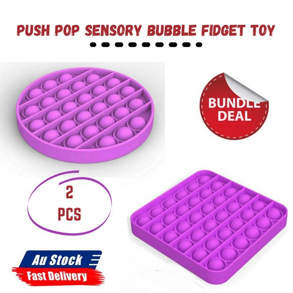 2 pcs New Push Bubble Fidget Sensory Toy Square & Round Purple Color