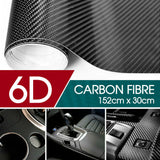 6D Gloss Black Carbon Fibre Fiber Vinyl Car Wrap Air Release Film 1.52M x30cm