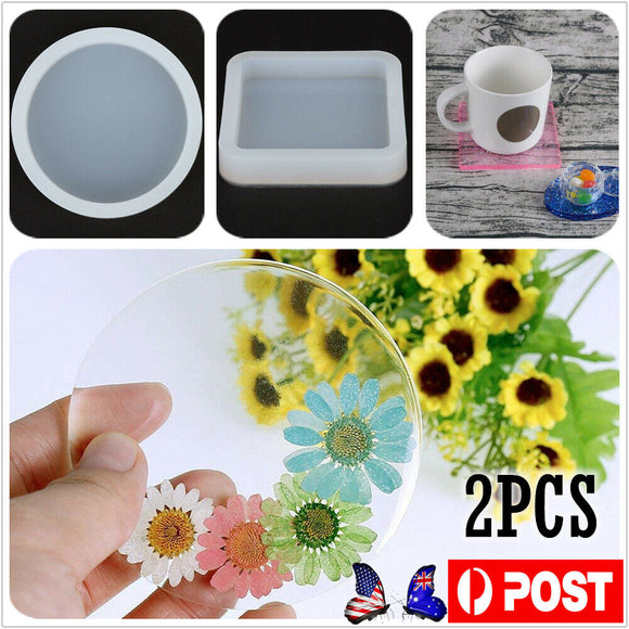 2PC Coaster Resin Cup Casting Mould Epoxy Mold Silicone DIY Jewelry Making Craft