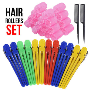 30Pcs Hair Rollers Set+ 12pcs Self Hairdressing Curler Clips +2 Combs Value Pack