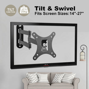 Wall Mount Bracket Tilt Swivel TV LCD LED Monitor 14,21,22,27 VESA 10