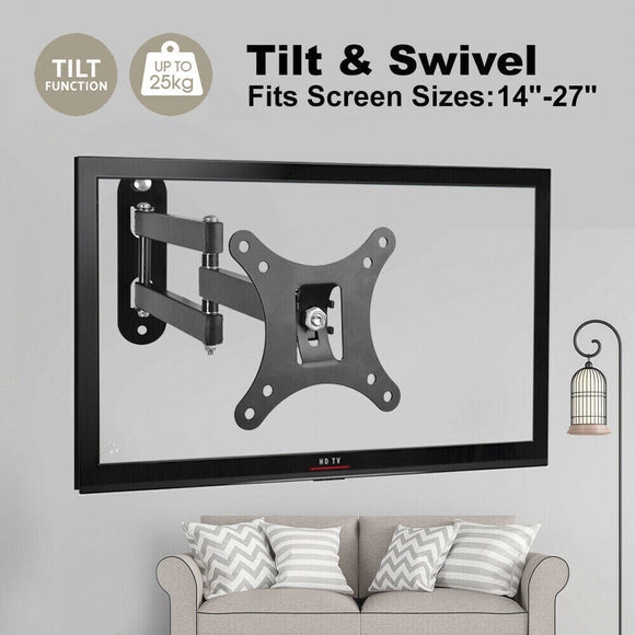 Wall Mount Bracket Tilt Swivel TV LCD LED Monitor 14,21,22,27 VESA 10