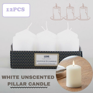 12Pcs  Unscented Pillar Candle 4x5cm White Votive Candles 9 Hours Home Party Decor