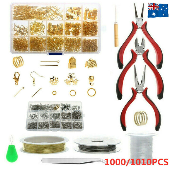 1000/1010PCS Jewellery Making Kit Wire Findings Pliers Starter Earring DIY Tool