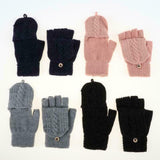 2x Women Girl Warm Winter Fingerless Gloves Flip Twist Gloves Mittens 2 In 1