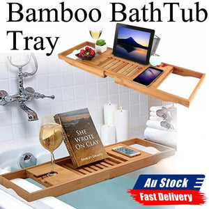 Bathtub Rack Over Expandable Bamboo Bath Caddy Book iPhone Wineglass Holder