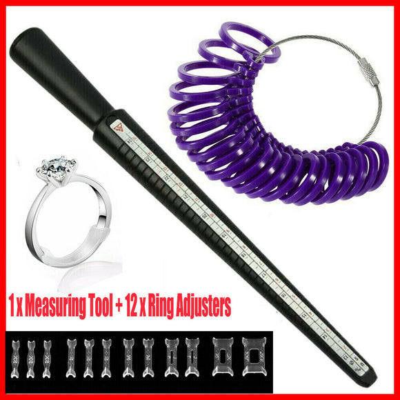 12xInvisible Tightener Ring Size Adjuster Pad+Jewelry Measuring Tool Mandrel Set