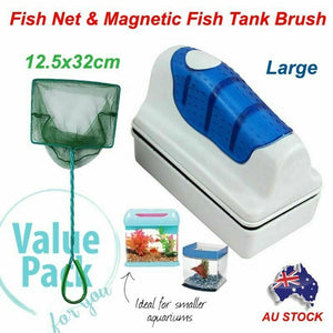 2Pcs Magnetic Fish Tank Brush Algae Magnet Aquarium & Fish Net & Tadpole Scoop
