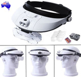 Jeweler Magnifier Head-Mounted Headband Light 2 LED Lamp Magnifying Lens Glass