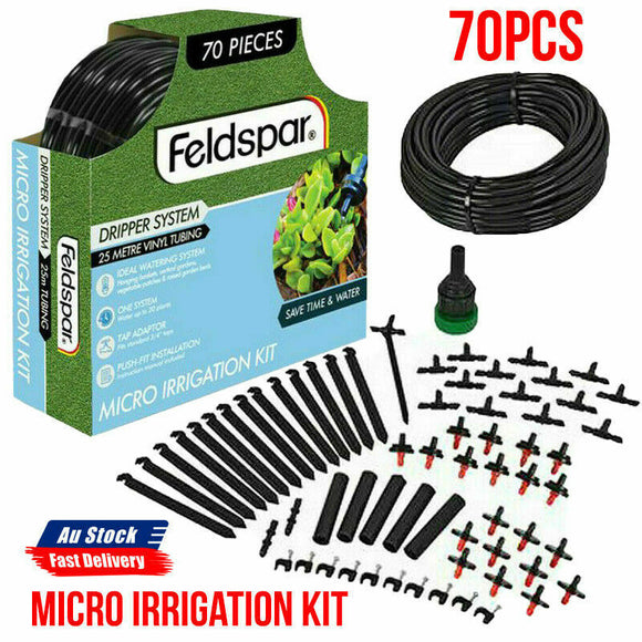 70Pcs Micro Drip Irrigation System Emitter Dripper Garden Water 25m Tubing