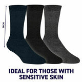 3Pairs Socks Adults Workwear Bamboo Brushed Lining Crew Cut Black, Grey & Navy