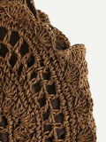 Women Straw Handbag Round Tote Large Crochet Bag Vacation Casual Shoulder Bag