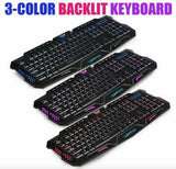 3 Colors Switchable LED Backlit Illuminated Wired Gaming Keyboard