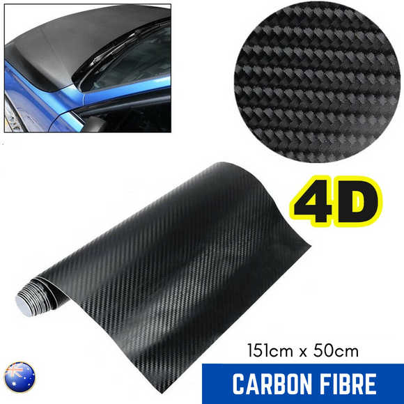 50cm x1.51M 4D Gloss Black Carbon Fibre Fiber Vinyl Car Wrap Air Release Film