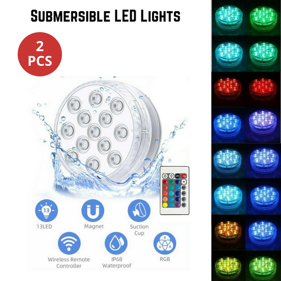 2x Submersible Underwater Lights Waterproof LED RGB
