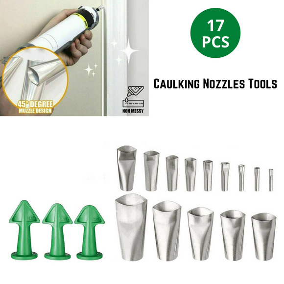 17PCS Caulking Tool Scraper Nozzles Spatulas Filler Spreader Sealant