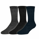 3Pairs Socks Adults Workwear Bamboo Brushed Lining Crew Cut Black, Grey & Navy