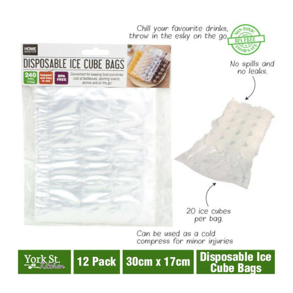 Ice Cube Disposable Bag 12pk york st kitchen Clear Bag Fridge Freezer Plastic
