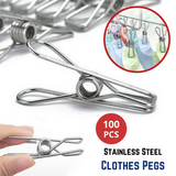 100x Stainless Steel Clothes Pegs Hanging Clips