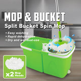 Split Bucket 360 Rotating Magic Spin Mop 2 Microfibre Mop Heads