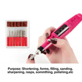 Electric Nail Drill Bits 6 File Tool USB Machine Acrylic Art Manicure Pen Shaper