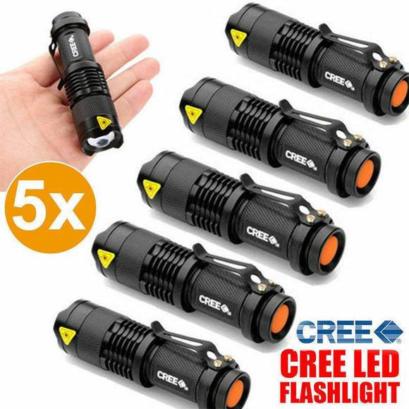 5x LED Flashlight 1200LM Adjustable Focus Zoomable Torch Lamp Light Black