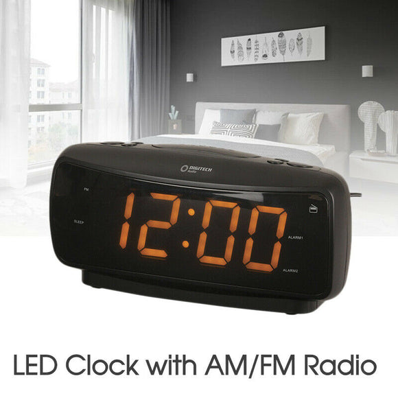 Large-Digit Alarm Clock with AM/FM Radio Amber Dual Alarm Snooze Function