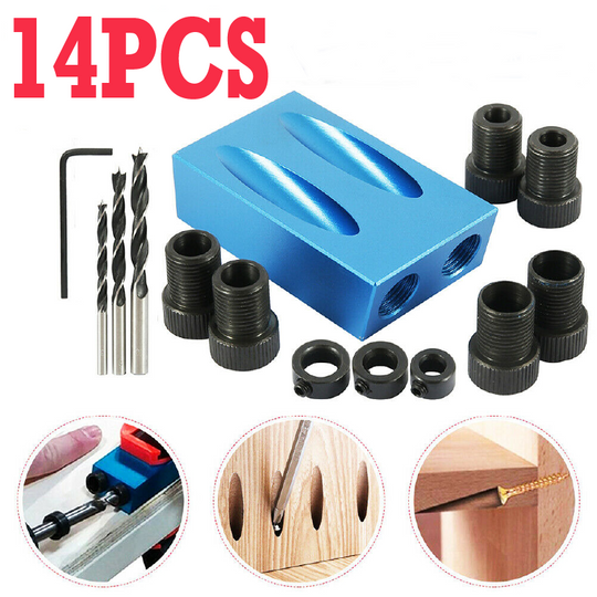 14PCS 15° Pocket Hole Screw Jig Dowel Drill Set Wood Tool kit Angle Ho ...