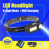 Super Bright Waterproof Head Torch Headlight LED USB Rechargeable Headlamp