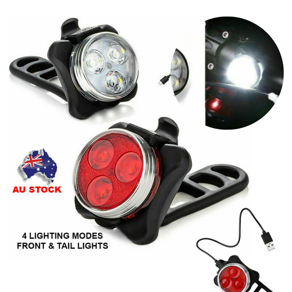 2pcs Waterproof Bicycle Bike Light Safety USB Rechargeable Front & Rear LED Lamp