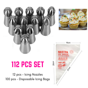 112PCS Cake Decorating Tools Icing Nozzles Russian Flower Tips Pastry DIY Kit