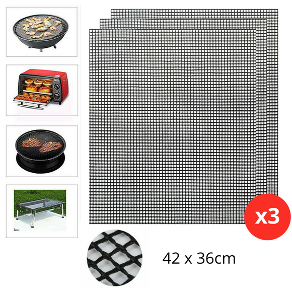 3x BBQ Grill Mesh Mat Non-Stick Barbecue Liner Sheet
