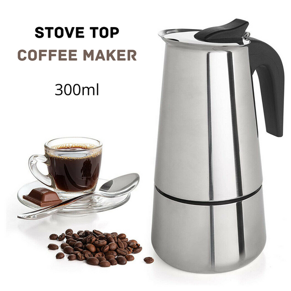300ML STAINLESS STEEL STOVE ESPRESSO COFFEE MAKER