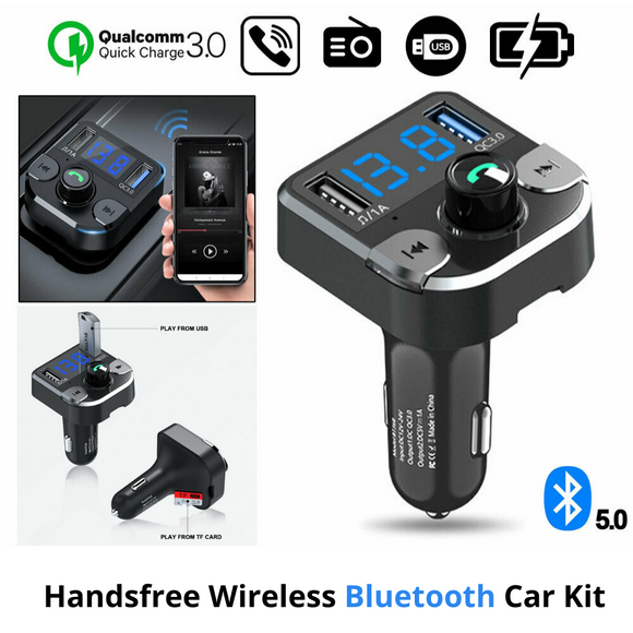 QC3.0 Fast Charging Bluetooth 5.0 Wireless Handsfree Car Kit FM Radio MP3 2x USB