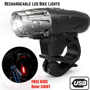 Rechargeable LED Bike Bicycle USB Waterproof Front Headlight Back Tail Lights