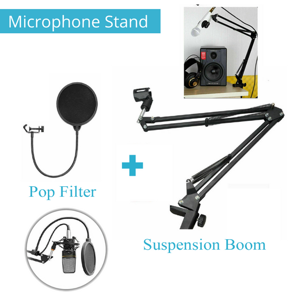 Microphone Suspension Boom Arm Desktop Stand Mic Holder Mount Bonus Pop Filter
