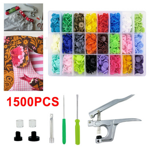 1500PCS Plastic KAM Snaps Kit T5 Fastener Button Press Stud Plier Tool Set