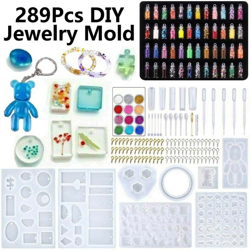 48pcs Glitter + 289pcs DIY Jewelry Mould Handmade Crystal Glue Mould S ...