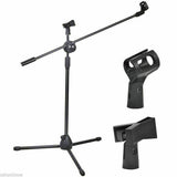 Adjustable Foldable Microphone Stand Mic Holder Tripod Two Clip Boom